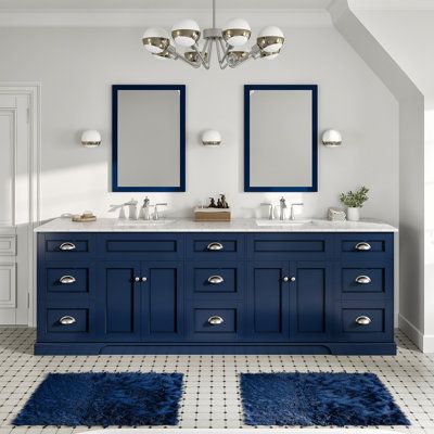 48 Inch Bathroom Vanity, 2023 Decor, Blue Bathroom Vanity, Bathroom Sink Cabinets, Widespread Faucet, Double Sinks, Blue Vanity, Primary Bathroom, Blue Bath