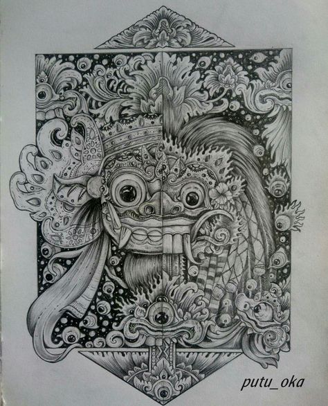 Rangda Bali Art, Balinese Tattoo, Barong Bali, Asian Style Art, Bali Art, Unalome Tattoo, Indonesian Art, Japanese Art Prints, Line Art Tattoos