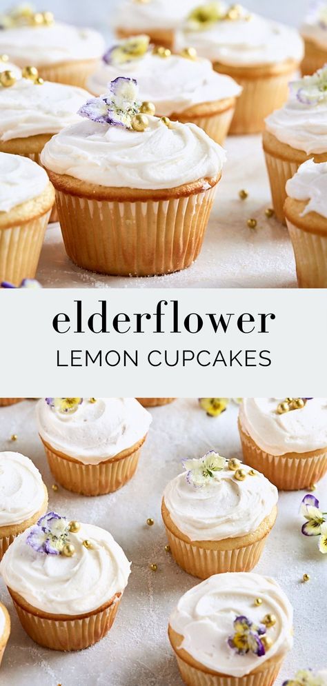 Lemon Elderflower Cake, Herbal Cupcakes, Spring Flavored Cupcakes, Herb Cupcakes, Elderflower Dessert, Bridgerton Cupcakes, Unique Easter Desserts, Nature Cupcakes, Cupcake Recipie