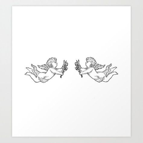 Matching Cherub Tattoo, Small Cherub Tattoo, Horizontal Tattoo Ideas, Cherub Art, Cupid Tattoo, Cherub Tattoo, Lavender Tattoo, Greek Tattoos, Stomach Tattoos