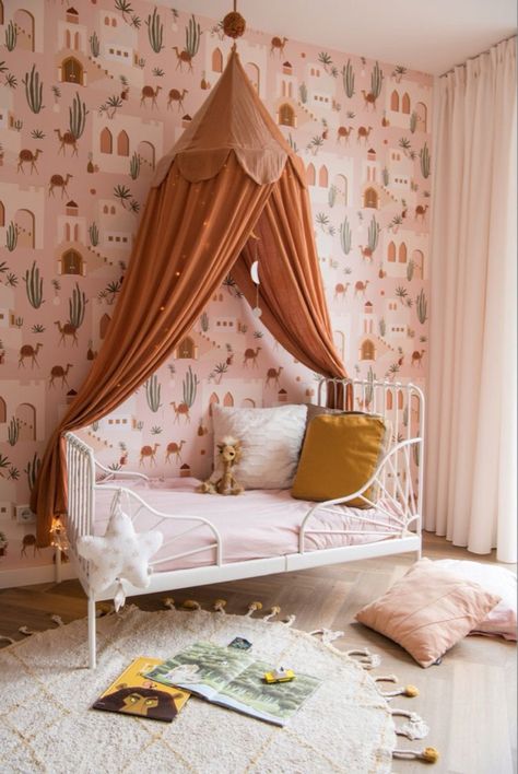 Minnen Bed Girl, Ikea Minnen Bed Girl, Minnen Bed Kids Room, Sister Room Ideas Shared Bedrooms, Minnen Bed, Ikea Minnen Bed, Ikea Girls Bedroom, Pink Toddler Bedroom, Ikea Toddler Bed