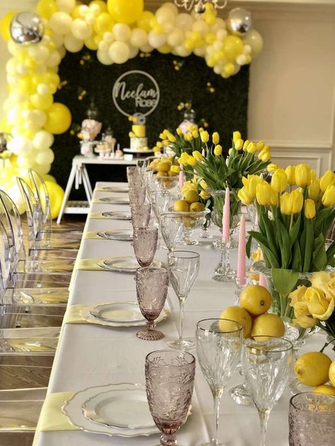 Lemon First Birthday, 1st Bday Party, Lemon Themed Party, First Birthday Themes, 16th Birthday Party, Party Table Decorations, 1st Birthday Girls, 1st Bday, 16th Birthday