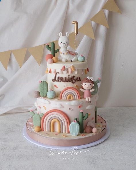 Lama Cake, Garden Theme Cake, Kue Fondant, Bingo Cake, Half Birthday Cakes, Fairy Birthday Cake, Rainbow Birthday Cake, Pastel Cakes, Cake Studio