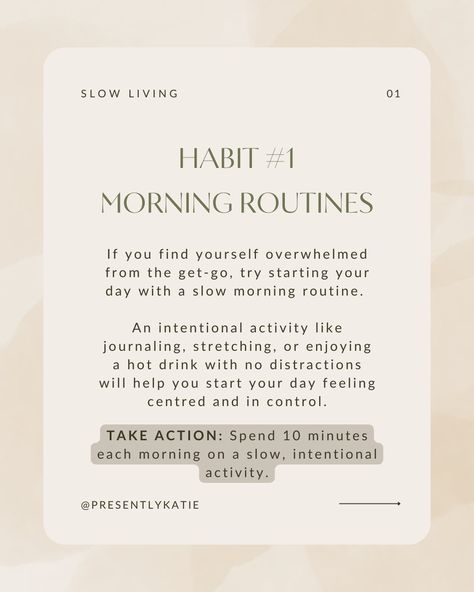 Designing a relaxing slow morning routine is key to embracing a slow living lifestyle. This guide offers practical tips for creating a peaceful morning routine that fosters mindfulness and intentionality. Learn how to wake up gently and prioritize what truly matters for a balanced start to your day. Slow Morning Routine, Slow Living Lifestyle, Habit 1, Peaceful Morning, Slow Morning, Busy Schedule, How To Design, Slow Living, Take Action