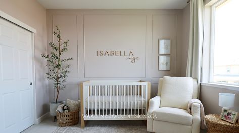 Paneled Nursery Wall, Nursery With Wall Molding, Nursery Decor Panelling, Wainscoting Nursery Wall, Nursery With Molding, Textured Walls Nursery, Girl Nursery Wainscoting, Modern French Nursery, Gender Neutral Nursery Simple