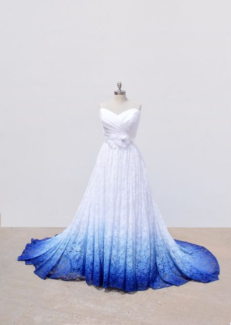 Something Blue | Lace Bridal Gown with Color | Light Blue Wedding | Dip Dye | Ombre Dress Blue Ombre Wedding Dress, Blue Ombre Wedding, Dye Wedding Dress, Ombre Wedding Dress, White And Blue Dress, Blue Wedding Dress, Ombre Wedding, Light Blue Wedding, Gaun Fashion