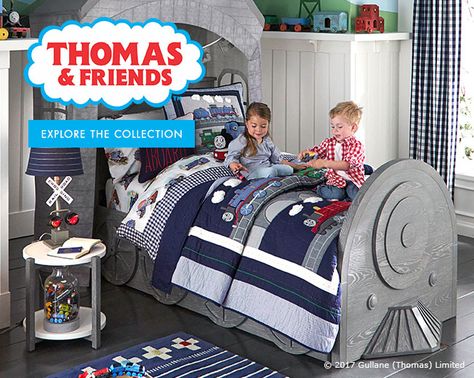 Thomas and Friends Thomas The Train Bedroom, Thomas The Train Room, Train Bedroom For Boys, Friends Bedroom, Dinosaur Crib Bedding, Thomas Bedroom, Train Bedroom, Kid's Bed, Thomas Birthday