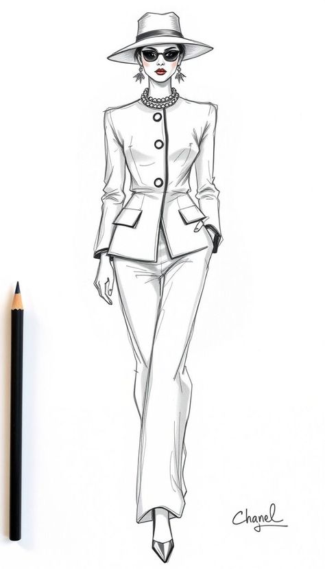 Fashion Sketches Black And White, Chanel Fashion Sketches, Digital Fashion Illustration Dresses, Dior Fashion Sketches, Stylist Sketch, Chanel Sketches, Stylist Drawing, Vogue Fashion Sketches, Dior Sketches