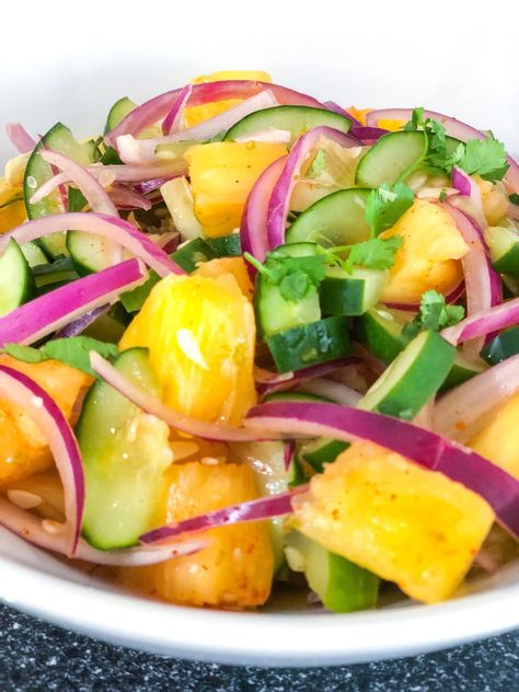 Pineapple And Cucumber Salad, Hawaiian Cucumber Salad, Summer Meals Easy, Cucumber Side, Cucumbers Salad, Pineapple Cucumber Salad, Cucumber Pasta, Chef Ramsey, Cucumber Pasta Salad