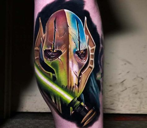 General Grievous Tattoo, Movie Character Tattoos, Star Wars Art Painting, Tv Tattoo, Skin Color Tattoos, Colour Tattoo For Women, General Grievous, Movie Tattoo, Realistic Tattoo