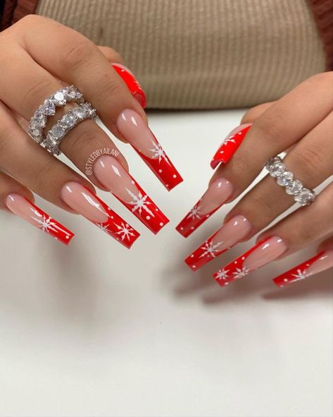 red nails, red tip nails, French tip nails, winter nail color 2021, nail color 2022, red nail designs, red aspen nails, red acrylic nails, red and black nails, red ombre nails, red nail ideas, red christmas nails, red coffin nails, red valentines day nails, matte red nails, red and white nails, red and black nail designs, red and gold nails,red glitter nails #rednails #holidaynails Red Nail Design, Acrylic Nail Designs Coffin, Nail Design Glitter, Classic Nail, Red Christmas Nails, Red Acrylic Nails, Long Acrylic Nail Designs, Winter Nails Acrylic, Cute Christmas Nails