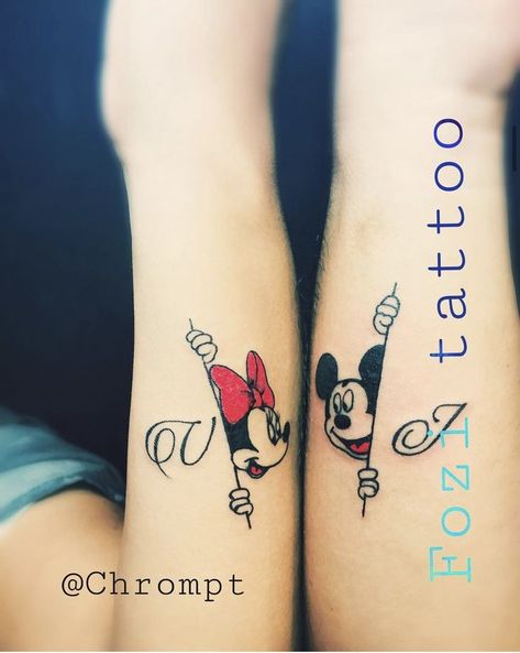 Miky Mouse Tattoo, Newborn Tattoo, Mickey Tattoo, Mouse Tattoo, Mickey Mouse Tattoo, Mouse Tattoos, Couples Tattoo Designs, Friendship Tattoos, Pretty Tattoos For Women