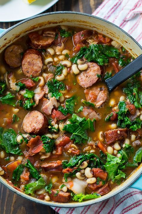 Stew With Sausage, Blackeyed Pea Recipes, Zucchini Zoodles, Black Eyed Pea Soup, Sausage And Kale, Black Eyed Peas Recipe, Spicy Southern Kitchen, Black Eyed Pea, Peas Recipe