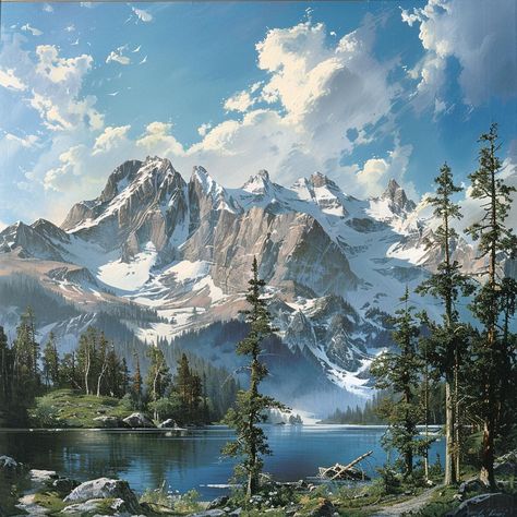 ### **Printable Digital Artwork This digital wall art elegantly portrays the Rocky Mountains in a vintage painting style, highlighting their majestic beauty and timeless appeal. The artwork features the mountains in rich, subtle tones with intricate details that evoke the classic charm of historical landscape paintings. The dramatic peaks and expansive vistas are rendered with a soft, nostalgic quality, blending earthy colors and delicate textures to create a sense of depth and grandeur. "Majest Rocky Mountain Painting, Rocky Mountain Landscape, Vintage View, Mountains Painting, Mountain Stream, The Rocky Mountains, Cool Wallpapers Art, Painting Digital, Mountain Paintings