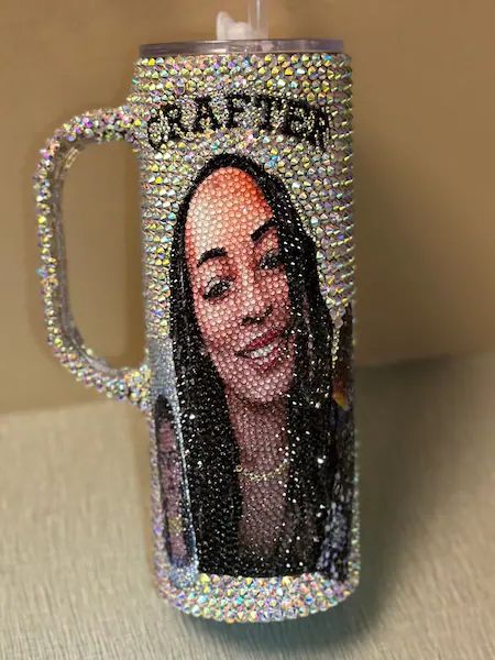 TJsCustomHandcrafts - Etsy Alcohol Bottle Decorations, Face Rhinestones, Black Bratz Doll, Rhinestone Tumbler, Tumbler Pictures, Custom Rhinestone, Rhinestone Cups, The Only Exception, Diy Rhinestone