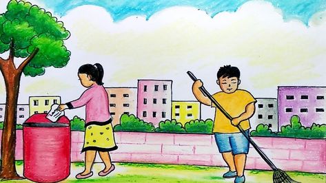 #ImportanceofCleanEnvironmentEssay #EssayonImportanceofCleanEnvironment #APlusToppercom Clean Drawing Ideas, Cleanness Drawing, Cleaning Environment Drawing, School Cleaning Drawing, My Clean India Drawings, Cleaning Drawing Easy, Clean City Drawing, Swatch Bharat Drawing, Clean India Drawing Ideas