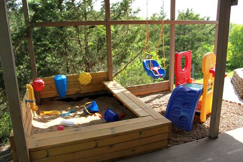 The Under Deck Sandbox and Playground | Between 3 SistersBetween 3 Sisters Green Roof Garden, Under Deck, Outdoor Play Space, Roof Garden Design, Kids Play Spaces, Outdoor Play Areas, Under Decks, Outdoor Play Area, Deck Stairs