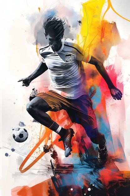 Photo artwork with a soccer player in ac... | Premium Photo #Freepik #photo Soccer Paintings, Soccer Shooting, Football Players Pictures, Soccer Shoot, Soccer Artwork, Football Players Photos, Soccer Player, Sports Art, Soccer Players