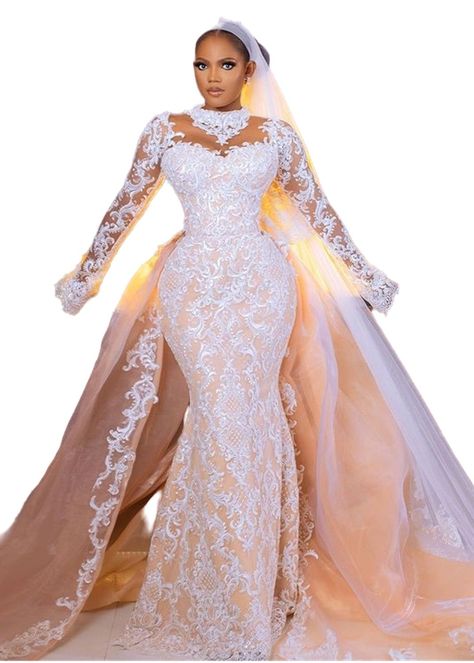 Sheer Long Sleeves Luxurious new nigerian wedding dresses Detachable Train Charming Elegant stunning mermaid wedding dresses Stunning Champagne Noble affordable bridal gowns The Back Of Dress Is With Lace Up Design ,It Can Be Changed If You Want Champagne Sexy Gorgeous Elegant Handmade lace wedding dress patterns.syi Champagne Mermaid Wedding Dress, Nigerian Wedding Dresses, Champagne Wedding Gown, Mermaid Wedding Dress Lace, Detachable Train Wedding Dress, Nigerian Wedding Dress, Long Sleeve Mermaid Wedding Dress, Classy Wedding Dress, Detachable Train