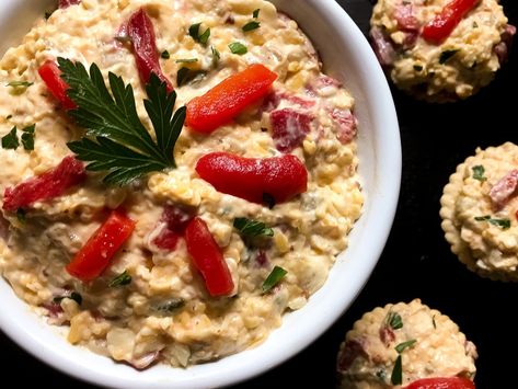 Cajun 'Caviar of the South' Pimento Cheese | A Sprinkling of Cayenne Cajun Caviar, Potluck Appetizers, Pimento Cheese Recipe, Pimento Cheese Sandwiches, Pimento Cheese Spread, Pimento Cheese Recipes, Pickled Okra, Gluten Free Crackers, Remoulade Sauce