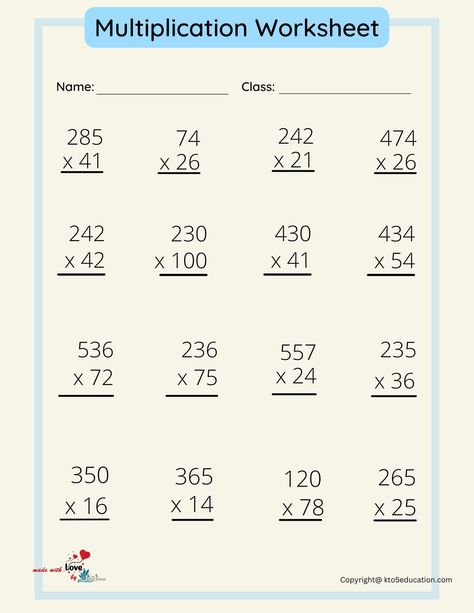 Long Multiplication Worksheets, Multiplication Practice Sheets, Multiplication Test, Maths Multiplication, Multiplication Questions, Long Multiplication, Kids Learning Alphabet, Coloring Worksheets For Kindergarten, Mental Maths Worksheets