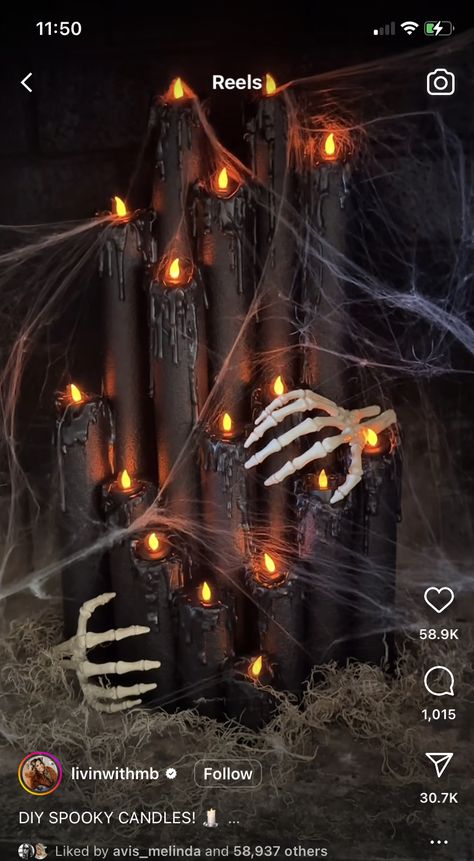 Paint Skeleton, Simple Halloween Decor, Halloween Decor Diy, Spooky Candles, Black Spray Paint, Spider Webs, Glue Gun, Hot Glue Gun, Easy Halloween