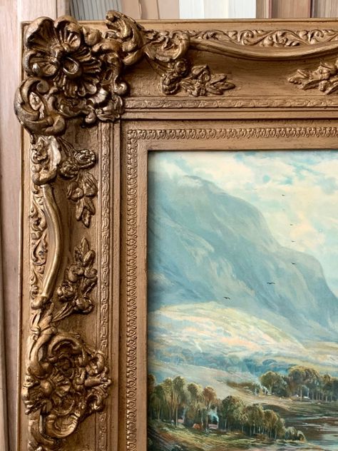 Large Gold Framed Art, Gold Frame Art, Vintage Paint Colors, Vintage Porch, Gold Frame Wall, Diy Gold, Vendor Booth, Mural Ideas, Gold Diy