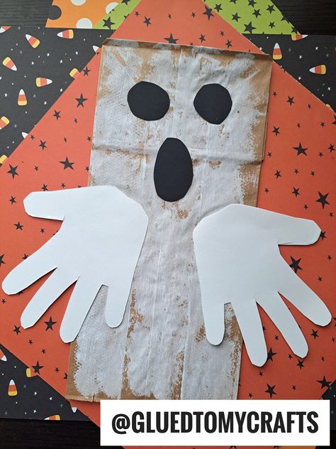 Paper Bag Ghost 👻 - Glued to My Crafts Paper Sack Crafts, Paper Bag Ghost, Ghost Craft, Halloween Activities For Toddlers, Ghost Bag, How To Make A Paper Bag, Halloween Art Projects, Paper Sack, Idea For Halloween