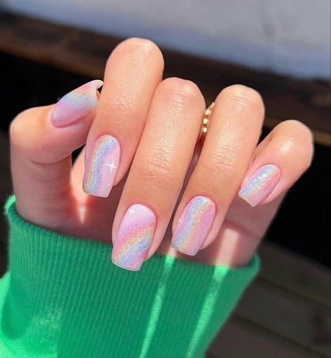 Rainbow Glitter Nails, Nails Rainbow, Spring Rainbow, Rainbow Nails Design, Rainbow Nail Art, Glitter Manicure, Long Nail Designs, Short Nails Art, Trendy Nail Art