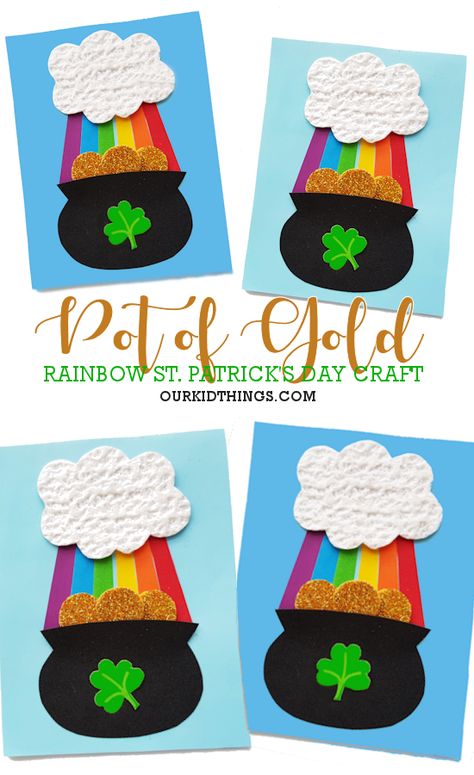 Paper Pot of Gold Craft St. Patrick's Day Craft with Free Printable Template Saint Patrick Crafts, St Patrick’s Day Crafts Kindergarten, St Paddys Day Crafts, Easy St Patrick’s Day Crafts, St Patrick’s Crafts, Pot Of Gold Handprint Craft, At Patrick’s Day Crafts For Kids, St Patricks Day Crafts Preschoolers, Saint Patrick’s Day Crafts