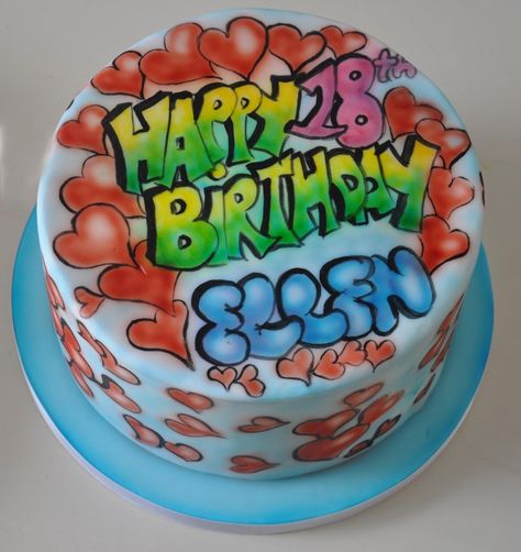 Freaknik Birthday Cake, Freaknik Cake, Old School Birthday Cake, Birthday Airbrush Outfits, Y2k Cakes, Graffiti Birthday Cake, Early 2000s Cake, Air Brushed Cakes Ideas, Airbrush Birthday Cake