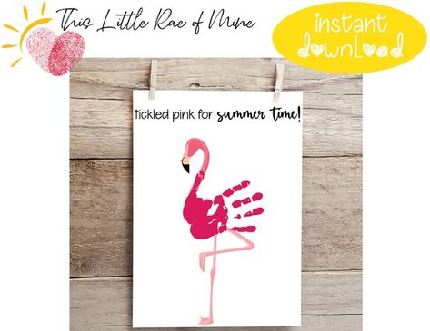 Tickled Pink Flamingo Summer Fun Footprint Handprint | Etsy Flower Handprint, Handprint Printable, Handprint Keepsake, Document Frame, Summer Printables, Home Daycare, Computer Paper, Handprint Craft, Handprint Art