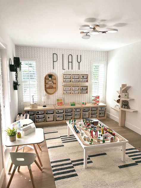 The Play Kit curated on LTK Rec Room Playroom Ideas, Basement Playroom Toy Storage, Toy Room With Couch, Dream Playroom Kids, Play Room Aesthetic Room Decor, Boy And Girl Playroom Ideas, Play Room Kid Design, Modern Farmhouse Playroom, Playroom Set Up