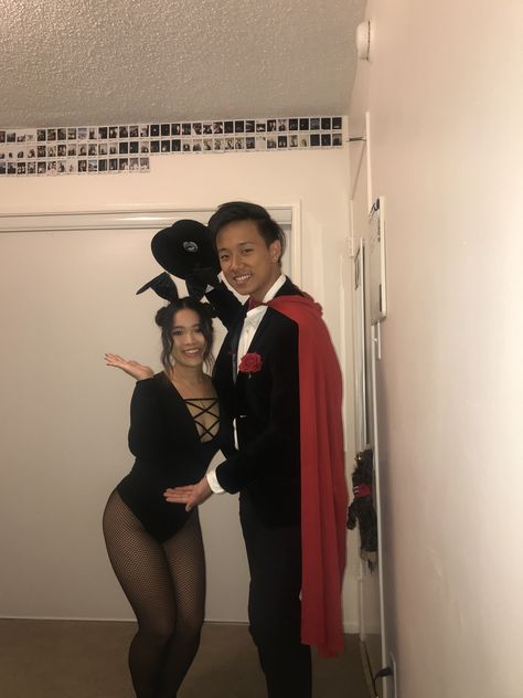 Bunny Magician Costume, Magician And Bunny Costume Couple, Magician And Bunny Costume, Magician Costume, Bunny Halloween, Horror Halloween Costumes, Bunny Halloween Costume, Rabbit Costume, Couple Costumes