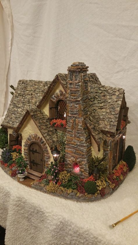 Greggs Miniature Imaginations: English Cottage October 2015 Miniature Museum, Fairy House Crafts, Paper Mache Clay, To My Love, Putz Houses, Cardboard House, Old Cottage, Fairy Garden Diy, Miniature Houses