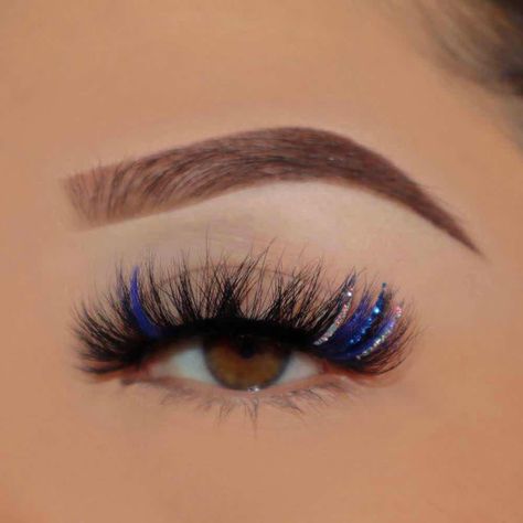 Black And Blue Lash Extensions, Blue And Black Lashes, Blue Lashes Extensions, Lash Extensions With Blue, Lashes With Blue, Blue Eyelash Extensions, Blue Lash Extensions, Glitter Eyelash Extensions, Blue Prom Makeup