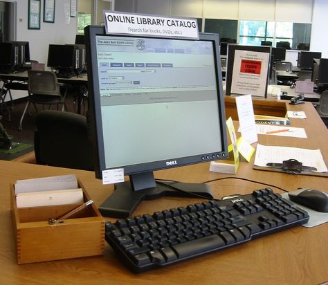 Computer & Study Area | Nearby we have a computer dedicated to the library catalog; use this to find books, DVDs, etc. in the library. Library Computer, Computer Study, Archive Library, Dream Library, Old Library, Study Area, Library Catalog, Study Areas, Online Library