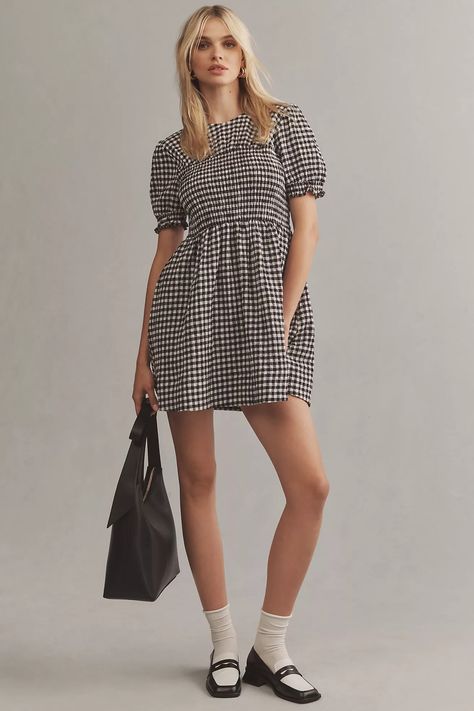 Maeve Puff-Sleeve Babydoll Mini Dress | Anthropologie Thanksgiving Dresses, Elegant Evening Gowns, Fall Fashion Dresses, Thanksgiving Dress, Babydoll Mini Dress, Fall Wedding Guest Dress, Soft Dress, Early Fall Outfit, Puffed Sleeves Dress