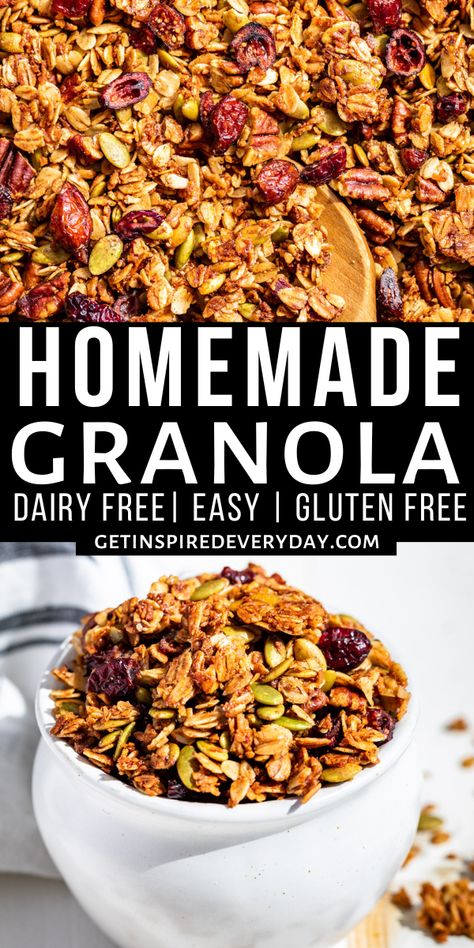 It’s super quick and easy to make your own Homemade Granola. And it’s so much better than store bought, there’s simply no comparison between the two. This granola recipe is also much healthier because you get to use better quality ingredients, including natural sweeteners instead of refined sugar. It’s gluten free, dairy free, vegan, and the perfect healthy breakfast or snack. Best Homemade Granola, Easy Granola Recipe, Homemade Granola Recipe, Easy Homemade Granola, Healthy Granola Bars, Healthy Meal Prep Recipes, Granola Recipe Homemade, Perfect Healthy Breakfast, Baked Granola