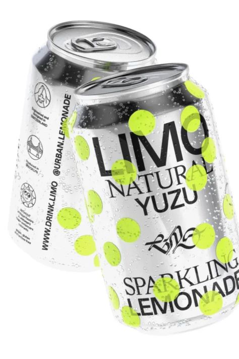 We recently featured Brooklyn Cannery’s low-sugar pro-biotic sodas. Now they’re back with their next launch: LIMO, aka sparkling lemonade, in two unique citrus flavors, Calamansi and Yuzu. Flavored Water Packaging, Canned Drink Design, Sparkling Water Design, Soda Label Design, Canned Cocktail Packaging, Seltzer Branding, Drink Can Design, Can Graphic Design, Soda Can Design