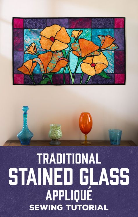 Fabric Stained Glass Patterns, Stained Glass Fabric, Stained Glass Fabric Patterns, Stained Glass Quilt Tutorial, Stained Glass Window Quilt, Stain Glass Quilts, Stained Glass Quilt Blocks, Stained Glass Quilt Patterns Free, Quilting Designs For Borders