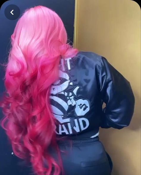 Pink Curly Hair Black Women Wig, Pink And Red Ombré Wig, Pink And Red Wig, Red And Pink Hair Black Women, Pink Sew In, Pink Highlights Curly Hair, Pink Frontal Wig, Black Hair Pink Highlights, Brown And Pink Hair