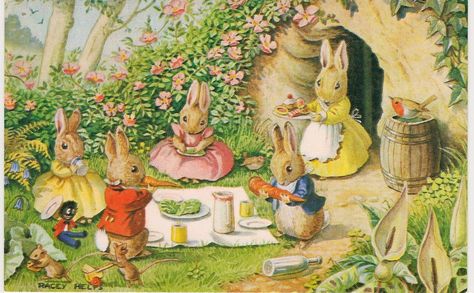 by Racey Helps Bunny Art, Illustration Vintage, Art Et Illustration, Woodland Creatures, Beatrix Potter, Peter Rabbit, Childrens Illustrations, Children's Book Illustration, Vintage Postcard