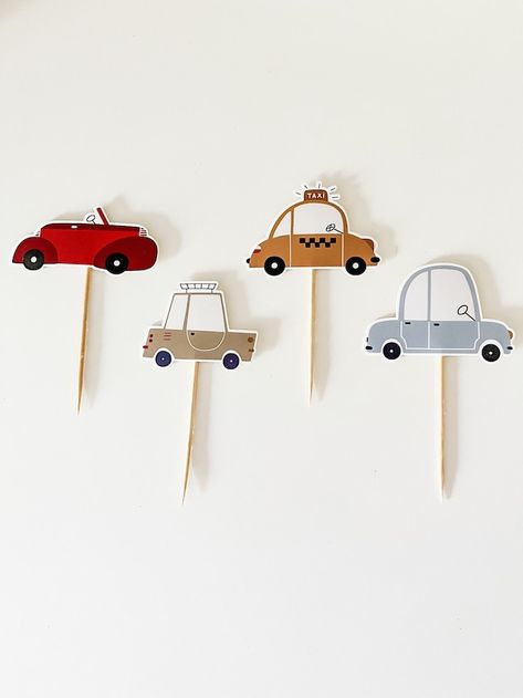 JosiJamesStore - Etsy Car Cupcake Toppers, Auto Party, Cars Cupcakes, Transportation Birthday, Car Themed Parties, Car Birthday Theme, Car Pattern, Cake Banner, Car Party