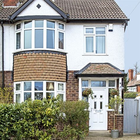 Take a peek inside this colourful family home in Leeds | Ideal Home 1930s House Exterior Uk, 1930s Porch, 1930s House Extension, 1930s House Exterior, Bay Window Exterior, 1930s Semi, Window Exterior, Building A Porch, Paint Colors For House