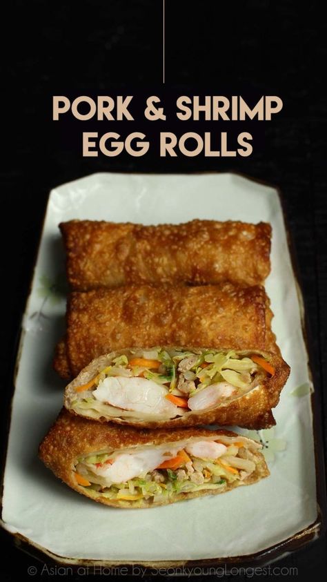 Pork and Shrimp Egg Rolls Recipe & Video Shrimp Egg Rolls Recipe, Egg Roll Dipping Sauce, Shrimp Egg Rolls, Egg Roll Ingredients, Pork And Shrimp, Egg Rolls Recipe, Cabbage Carrot, Pork Egg Rolls, Seonkyoung Longest