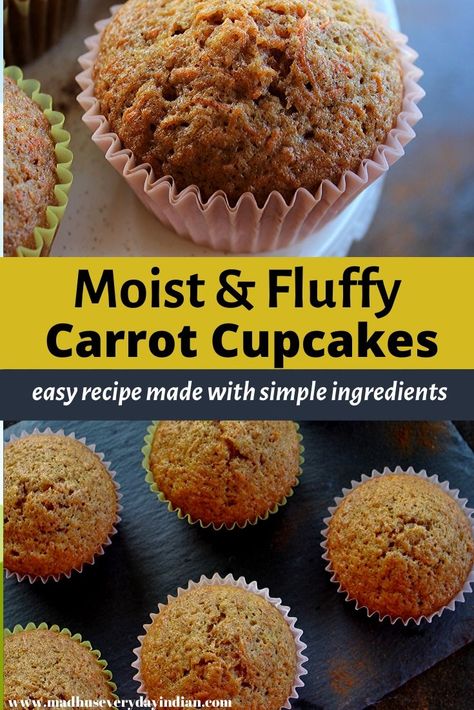 These carrot cupcakes are moist, fluffy, flavorful , so easy to make and the best tasting carrot cupcakes I have ever made. Made with simple pantry ingredients and fresh grated carrot, these cupcakes are a staple at our home. Make for breakfast, kids snack or enjoy as dessert.  # #carrotcupcakes #easy #moist #fluffy  #bestcarrotcupcakerecipe #pantryingredients #carrots #cupcakerecipe #kidssnacks Best Carrot Cupcake Recipe, Carrot Cupcakes Recipe, Carrot Muffins Easy, Carrot Cupcake Recipe, Carrot Muffin Recipe, Breakfast Kids, Carrot Cupcake, Chocolate Cake Designs, Simple Pantry