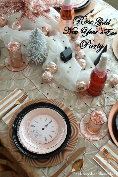 Rose Gold New Year's Eve Party - Garden Seeds and Honey Bees New Year's Eve Decor, Rose Gold Party, Party Garden, New Year's Eve Party, Honey Bees, Eve Parties, New Years Eve Party, Garden Seeds, New Years Eve