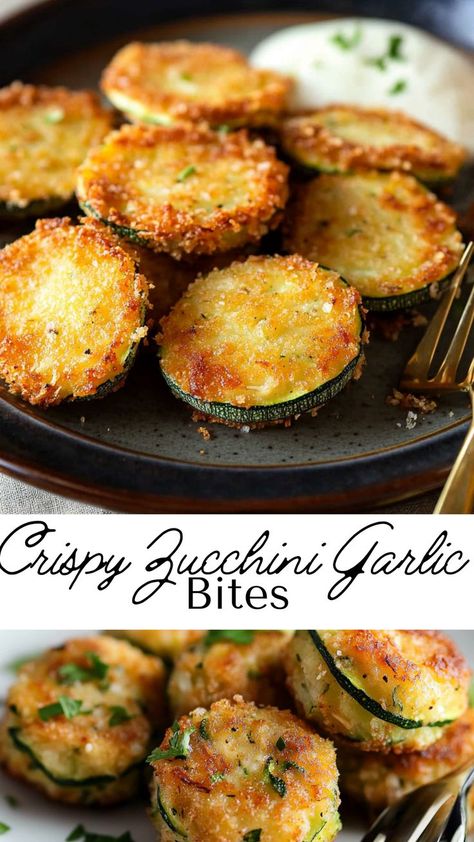 Zucchini Snacks, Zucchini Garlic Bites, Garlic Bites, Garlic Zucchini, Savory Snack Recipes, Crispy Zucchini, Healthy Savory Snacks, Zucchini Bites, Crispy Garlic