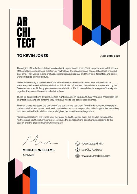 Modern Michael Williams Architect Letterhead Architect Letterhead Design, Graphic Design Letterhead, Letterhead Design Creative, Creative Letterhead Design, Letterhead Design Inspiration, Michael Williams, Merch Design, Letterhead Template, Letterhead Design